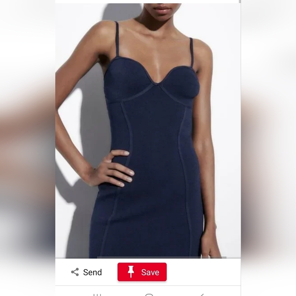 NWT Zara Navy Blue Bustier Midi Dress Corset Style Bodycon M - Picture 2 of 12